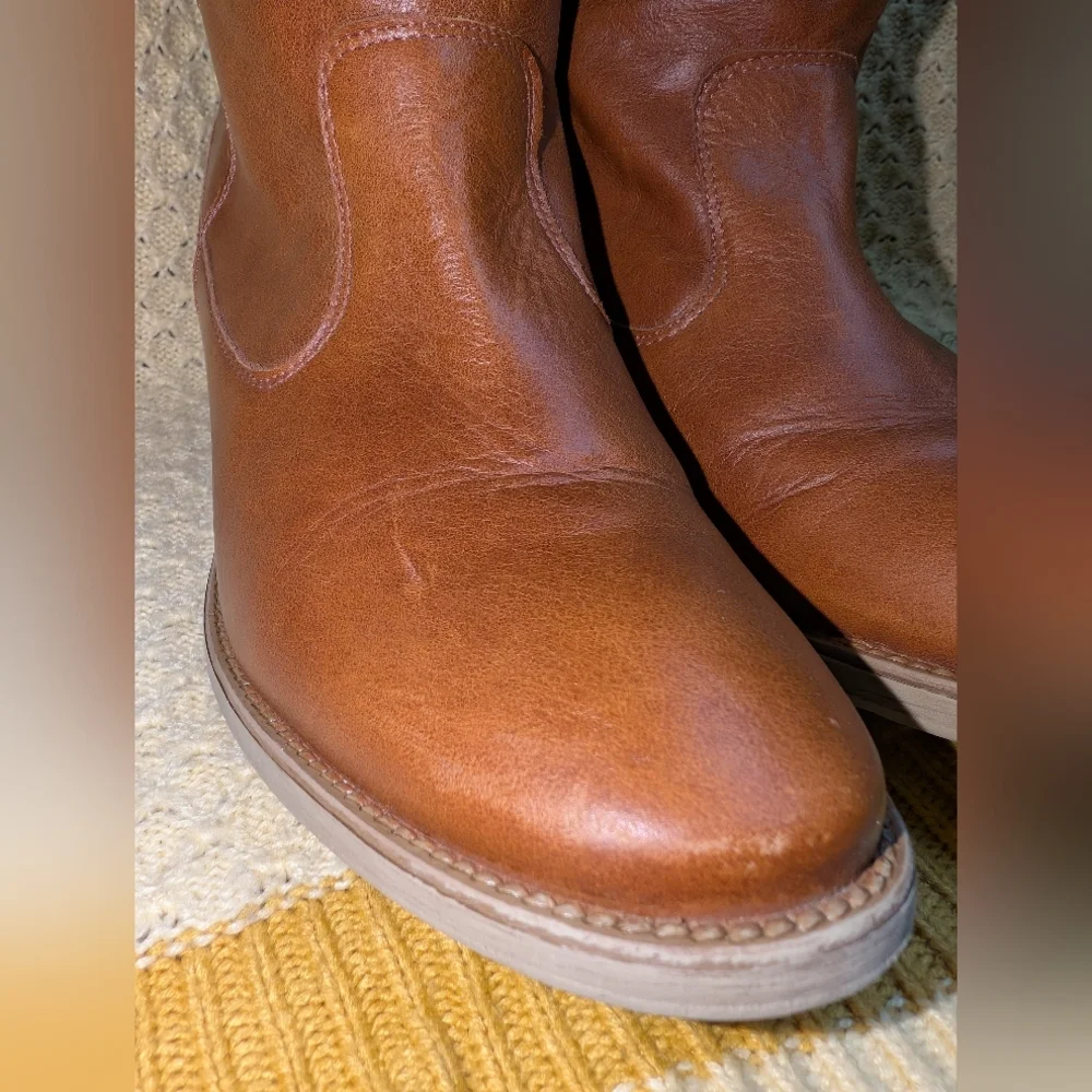 Anthropologie Cognac Leather Tall Pull On Riding Boots Womens Size 9